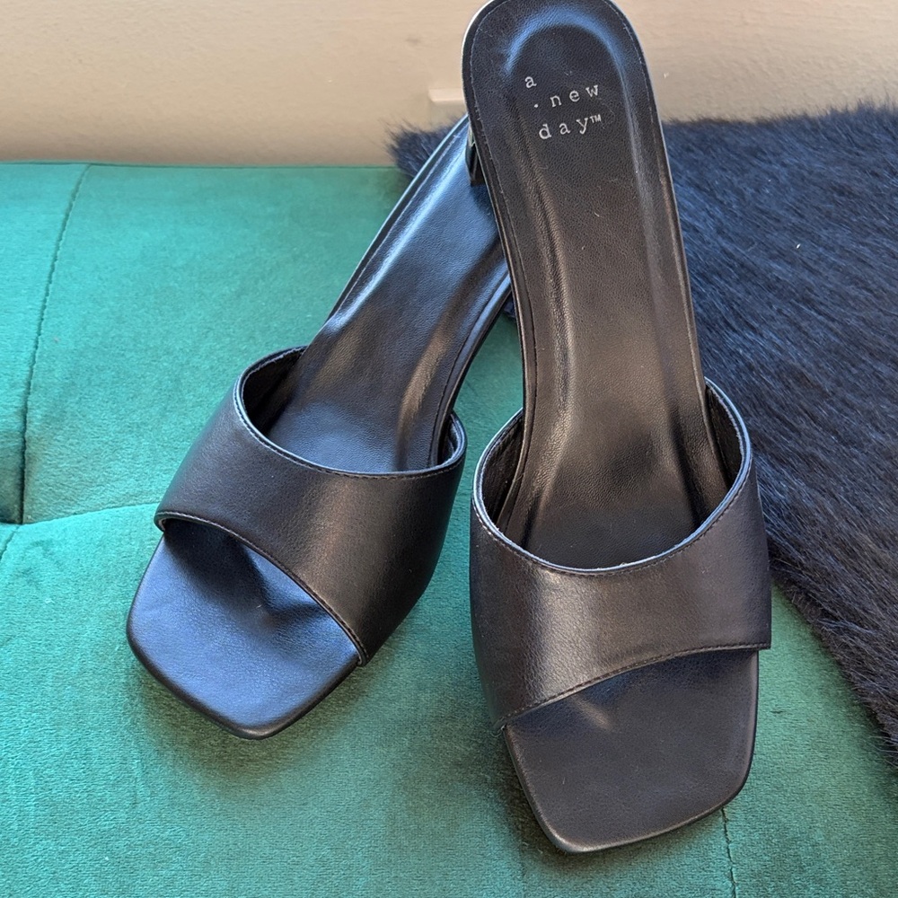 a new day Black Square-Toe Slide Mules for Women